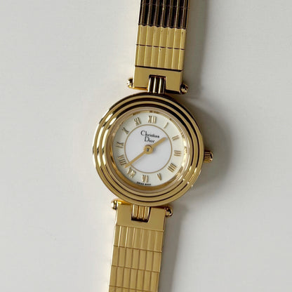 Dior 1990s Round Dial Gold Plated Watch