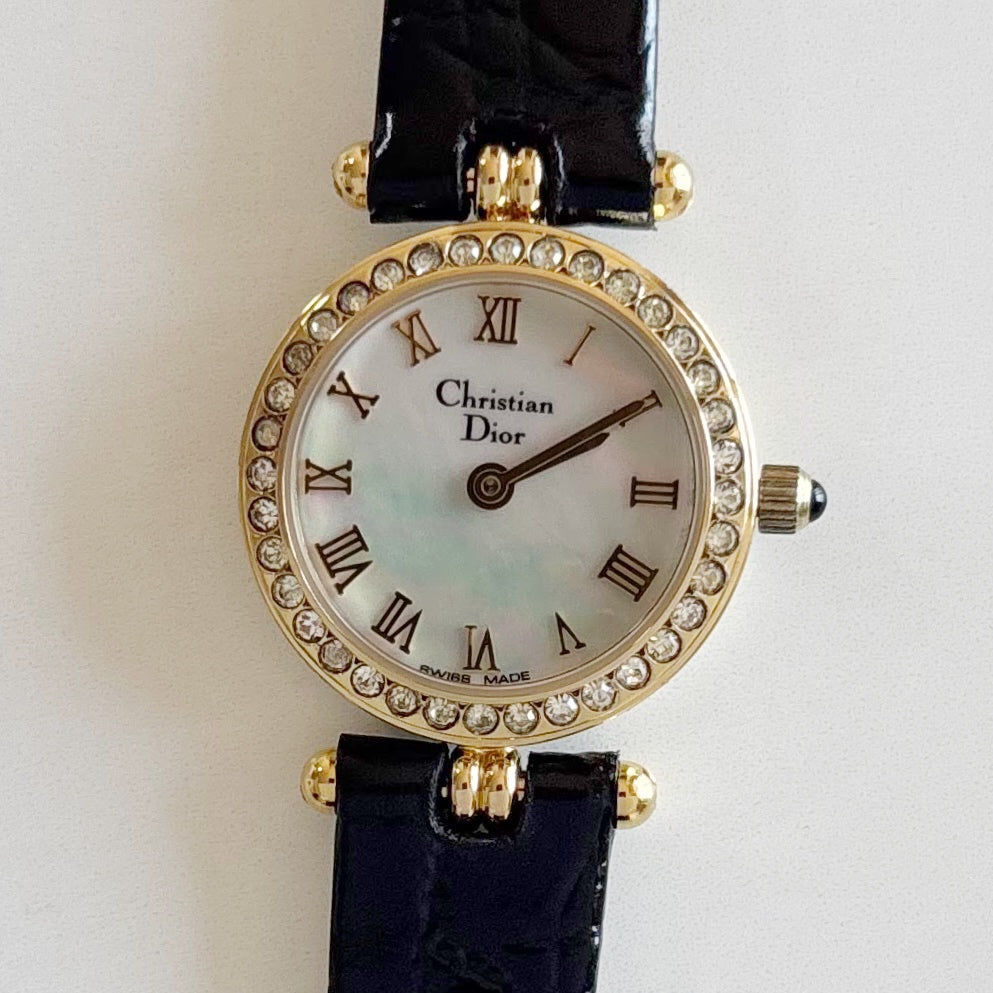 Dior 1990s Seashell Round Dial Gold Plated Watch
