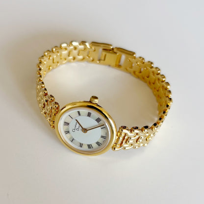 Dior 1990s Seashell Round Dial Gold Plated Watch