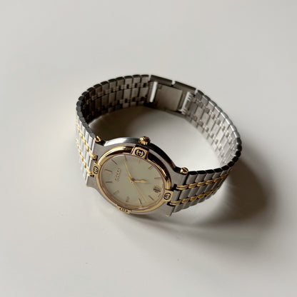Gucci 1990s Round Dial Two Tone Gold Plated Watch (Large)