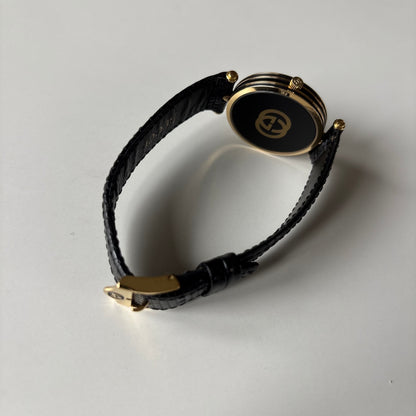 Gucci 1990s Black Round Dial Gold-Plated Sherry Watch (Large)
