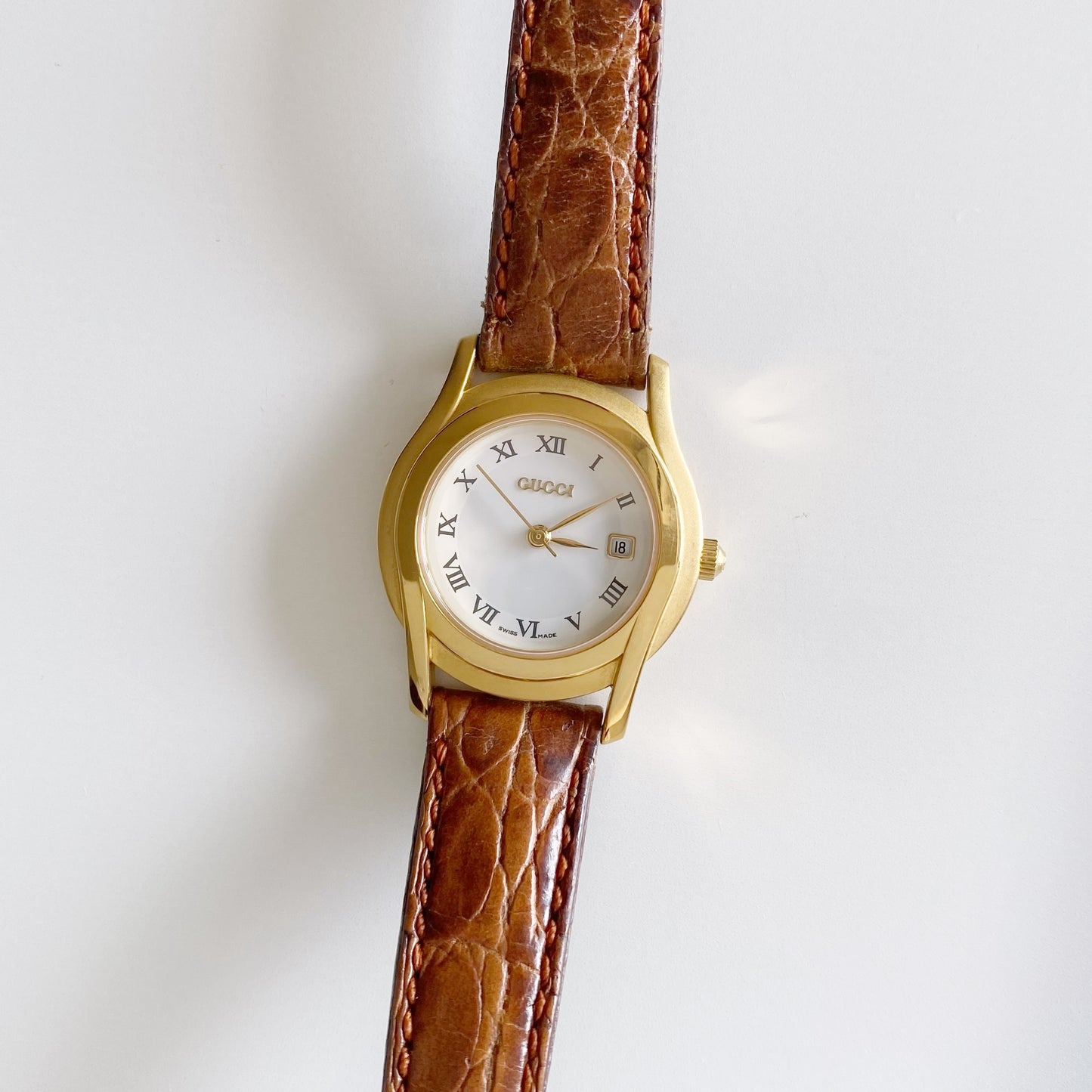 Gucci 1990s Date Gold Plated Round Watch