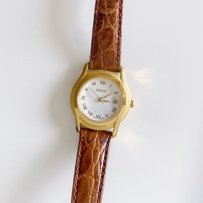 Gucci 1990s Date Gold Plated Round Watch