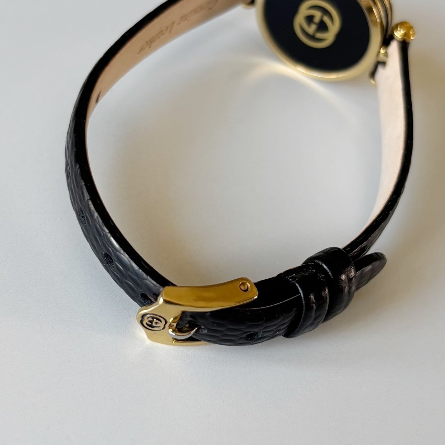 Gucci 1990s Black Round Dial Gold Plated Watch