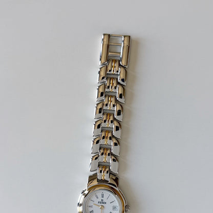 Fendi 1990s Date Round Dial Two Tone Watch