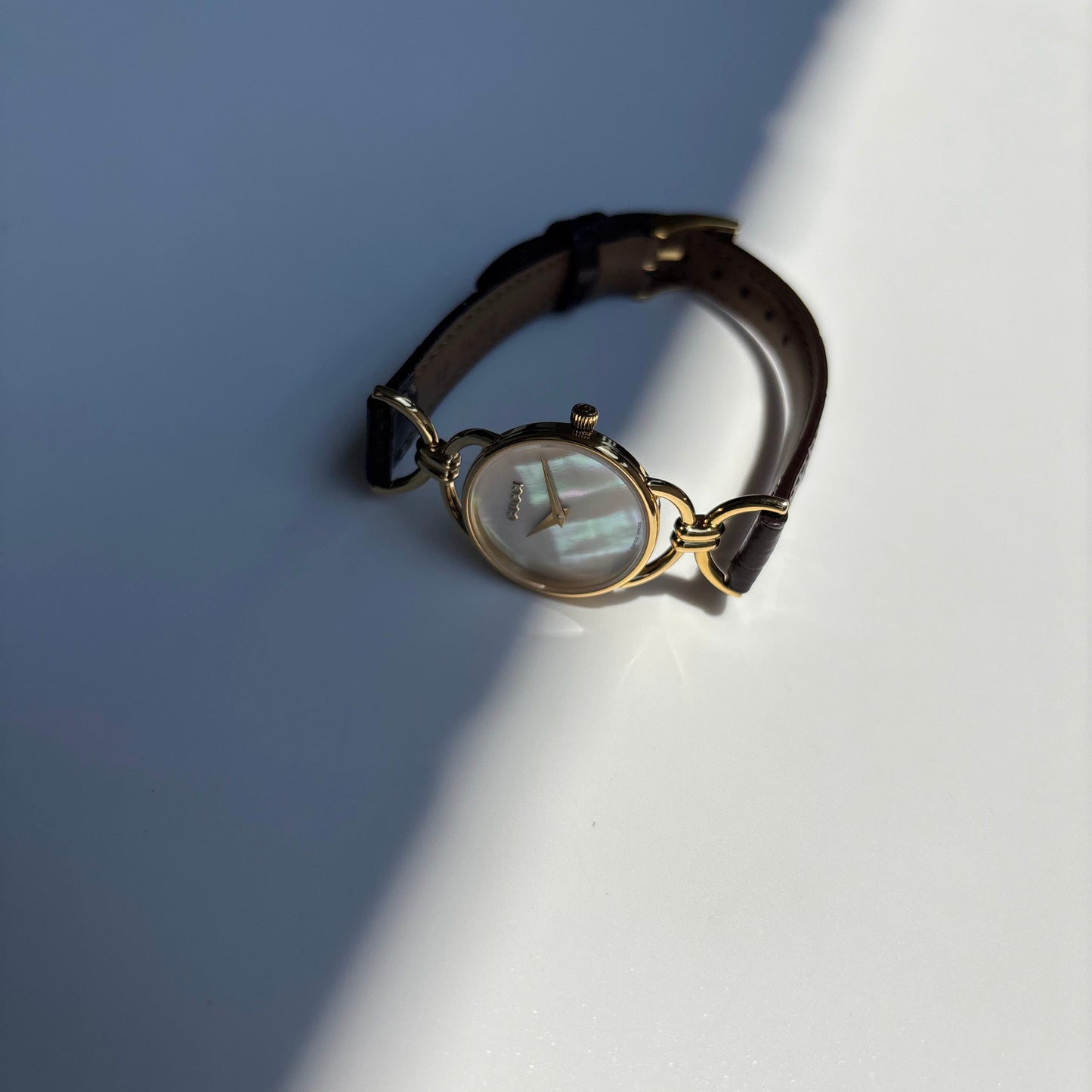 Gucci 1990s Seashell Dial Horsebit Gold Plated Watch