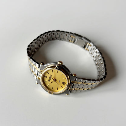 Gucci 1990s Date Round Dial Gold Plated Two Tone Watch