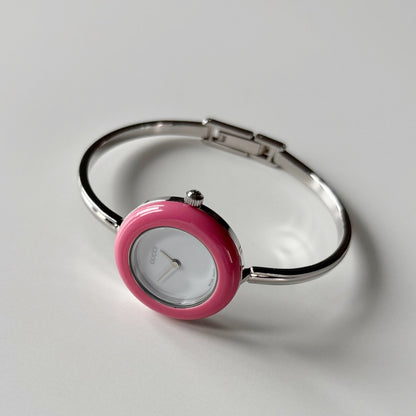 Gucci 1990s Interchangeable Bezel Stainless steel Bangle Watch with case, 12 bezels