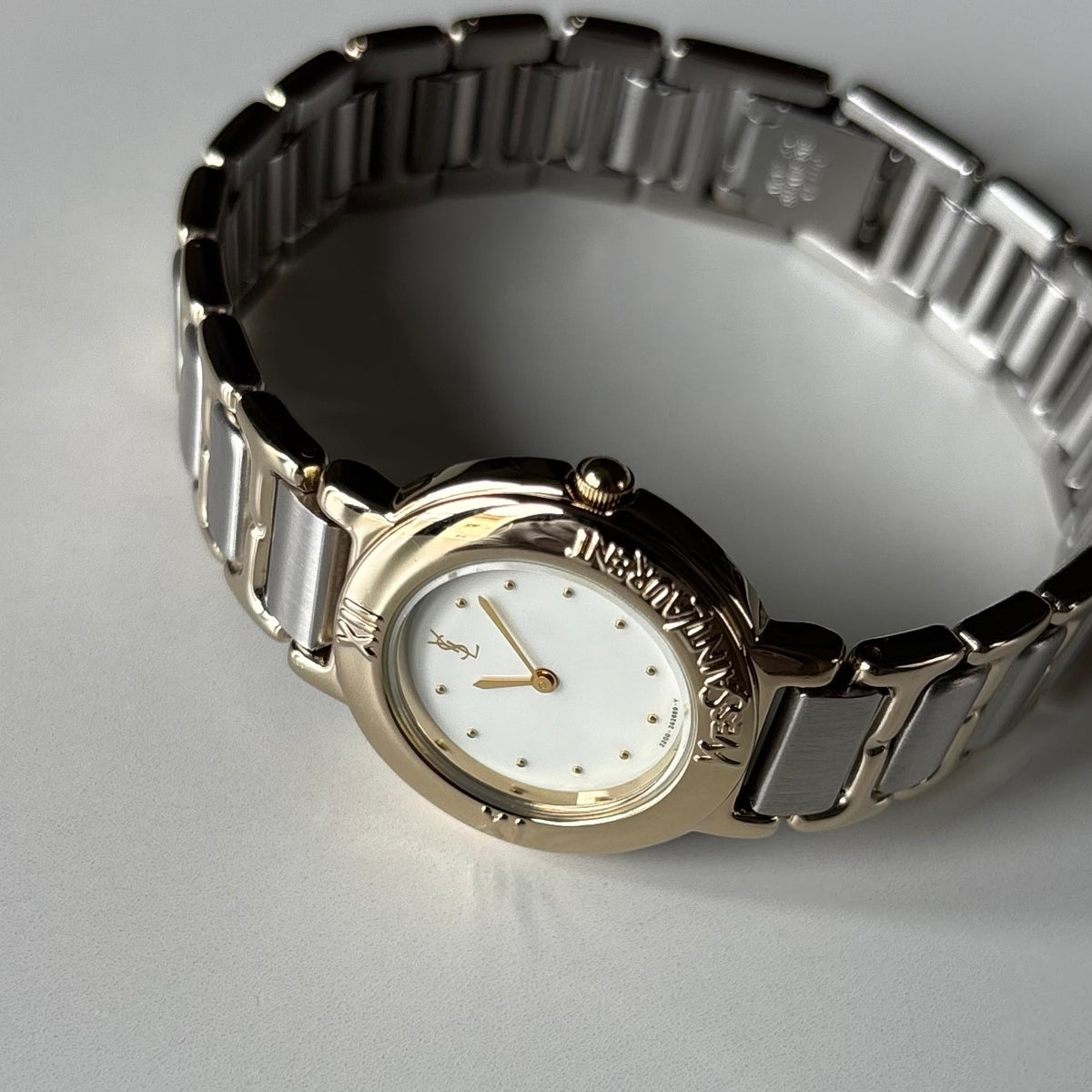 Yves Saint Laurent 1990s Cream Round Dial Two-Tone Gold-Plated Watch