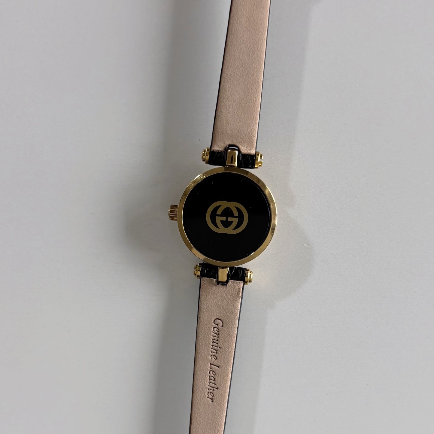 Gucci 1990s Black Round Dial Gold Plated Watch