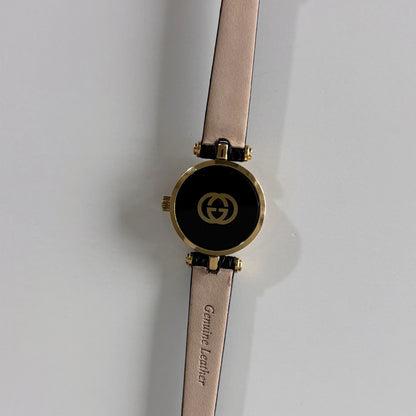 Gucci 1990s Black Round Dial Gold Plated Watch