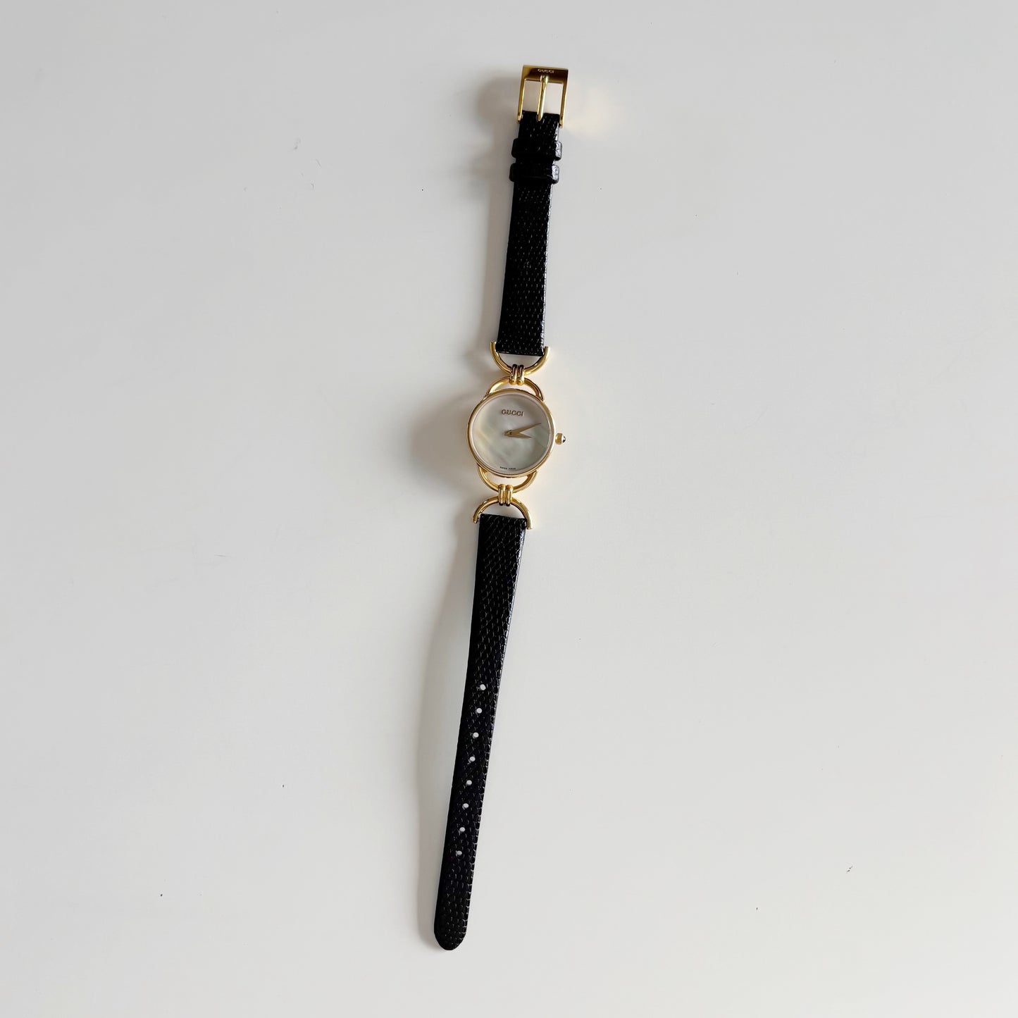 Gucci 1990s Seashell Dial Gold Plated Horsebit Watch