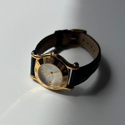 Gucci 1990s White Round Dial Gold-Plated Watch