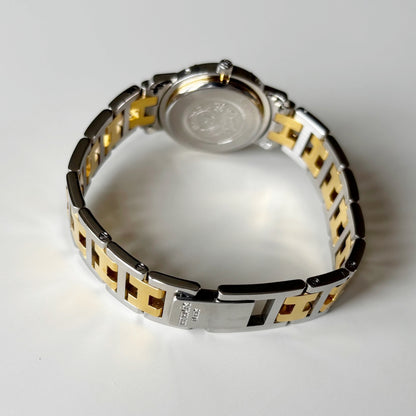 Hermes 1990s Clipper Date Round Dial Two Tone Gold Plated Watch