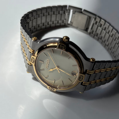 Gucci 1990s Round Dial Two Tone Gold Plated Watch (Large)