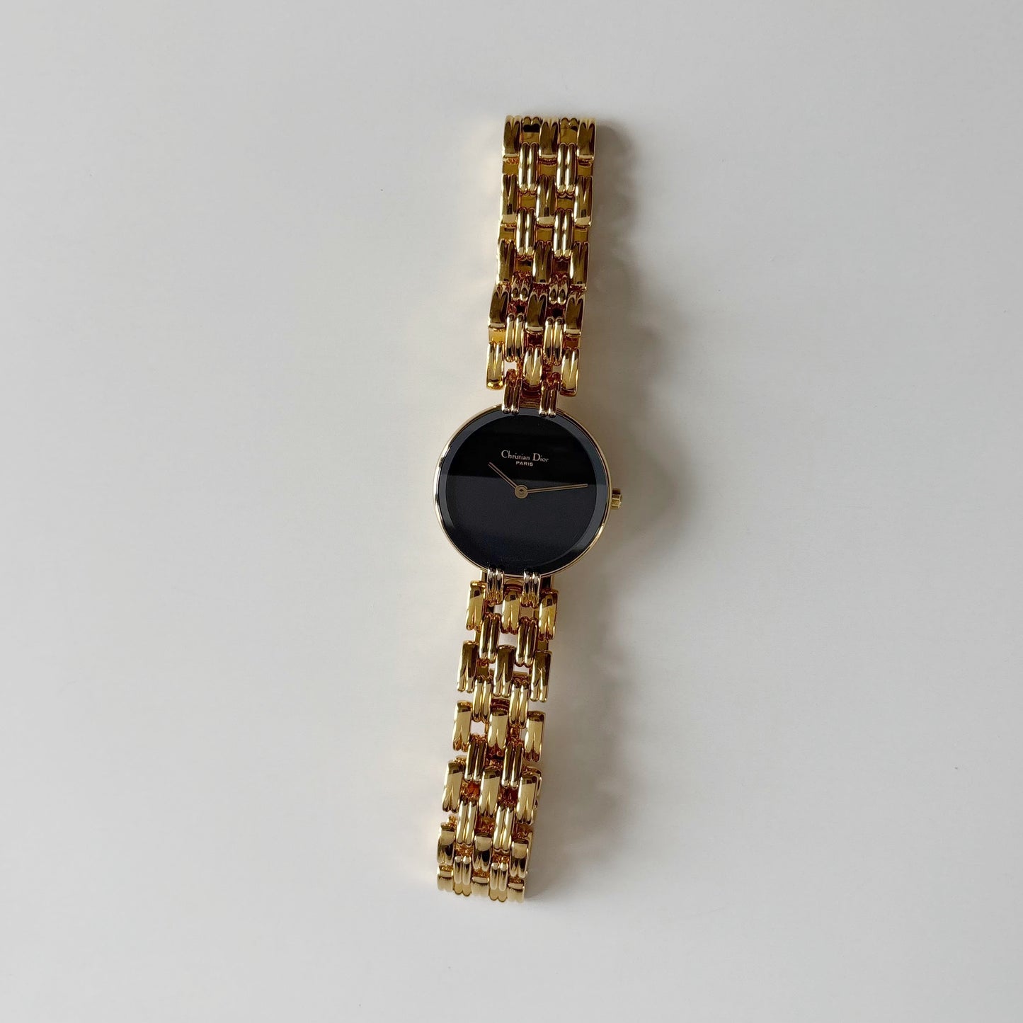 Dior 1990s Bagheera Black Dial Gold Plated Round Watch