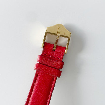 Yves Saint Laurent 1990s Heart Shaped Gold Plated Red Watch