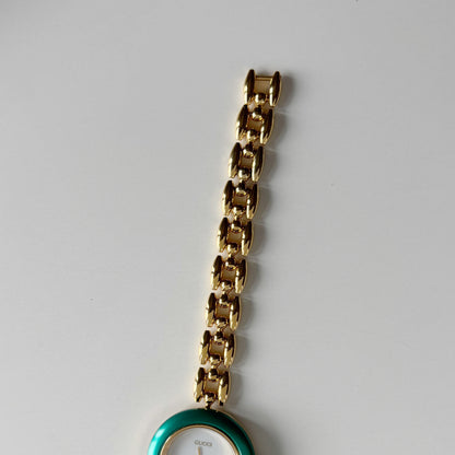 Gucci 1990s Interchangeable Bezel Gold Plated Rice Chain Watch with 6 bezels, case (165mm)