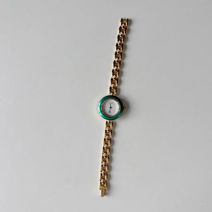 Gucci 1990s Interchangeable Bezel Gold Plated Rice Chain Watch with 6 bezels, case (165mm)