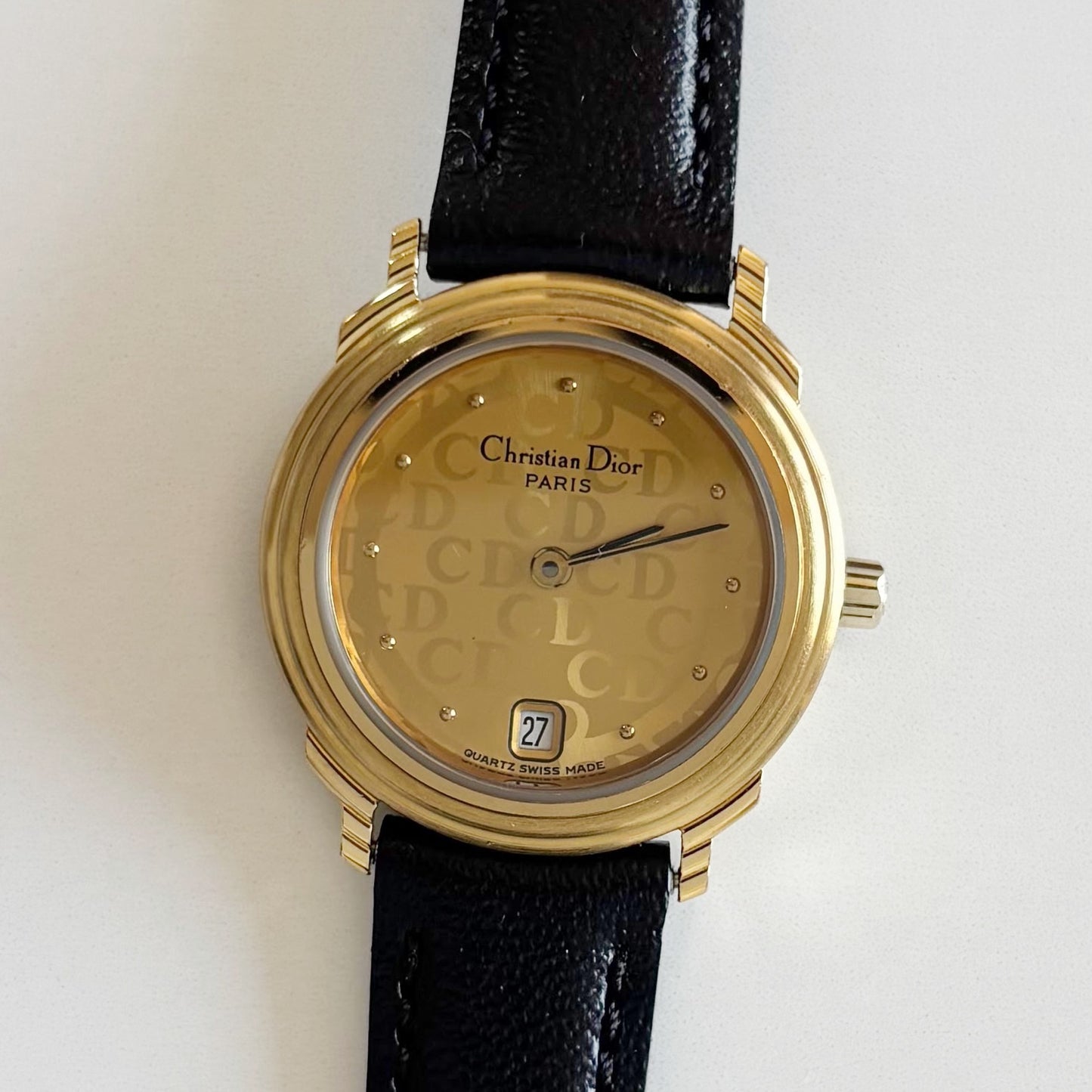 Dior 1990s Round Dial Date Gold Plated Watch