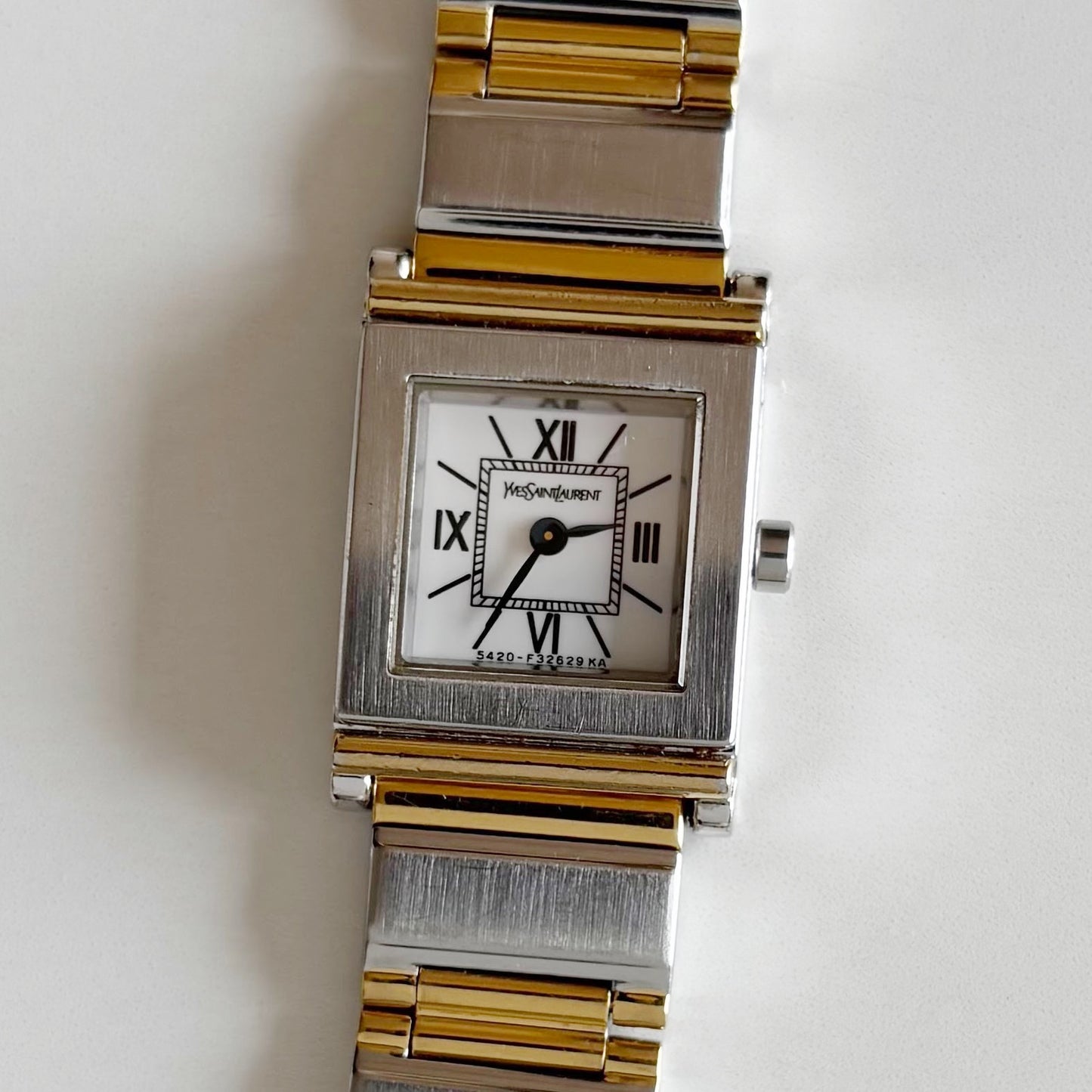 Yves Saint Laurent 1990s Square Dial Two Tone Watch