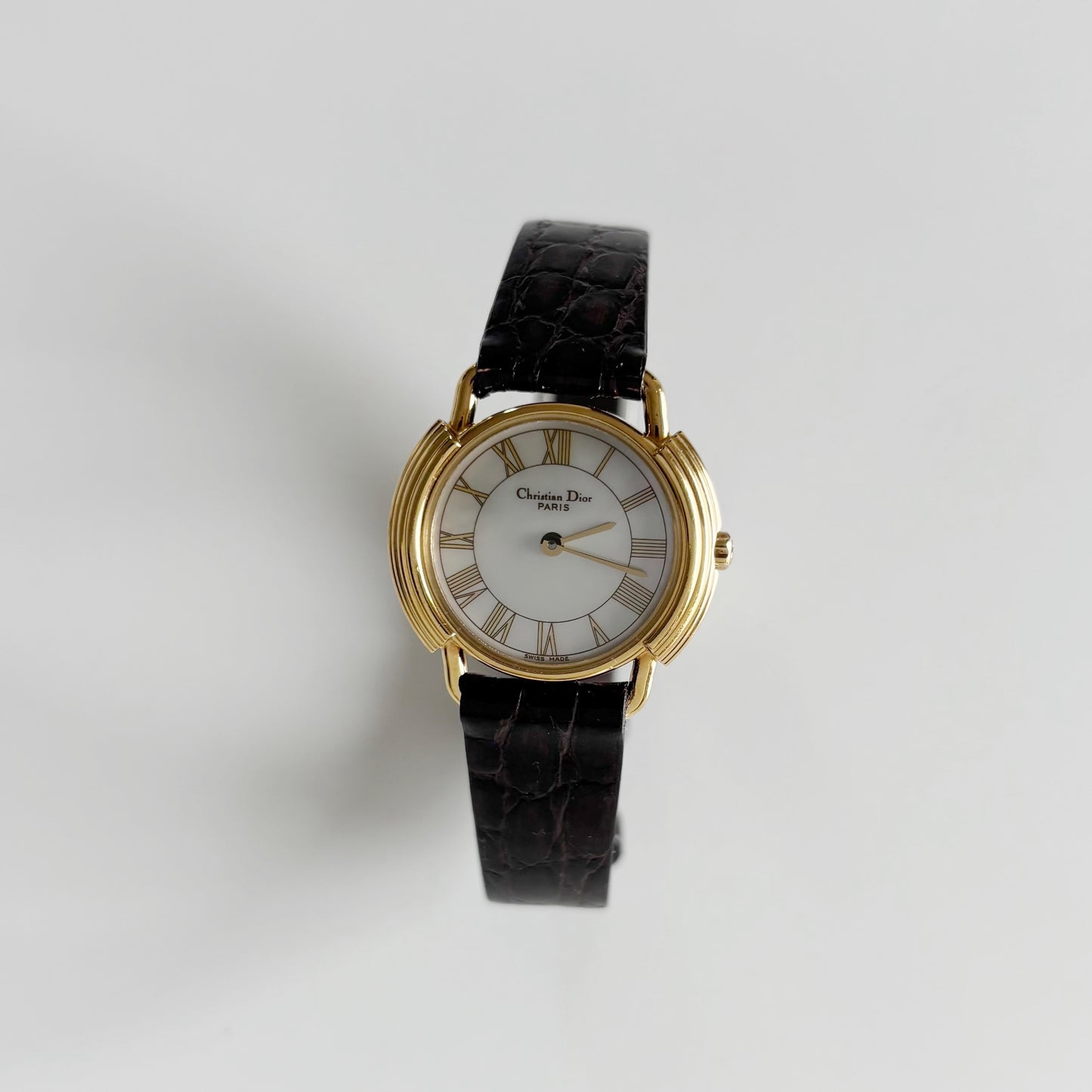Dior 1990s Seashell Round Dial Gold Plated Watch