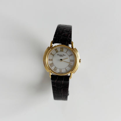 Dior 1990s Seashell Round Dial Gold Plated Watch