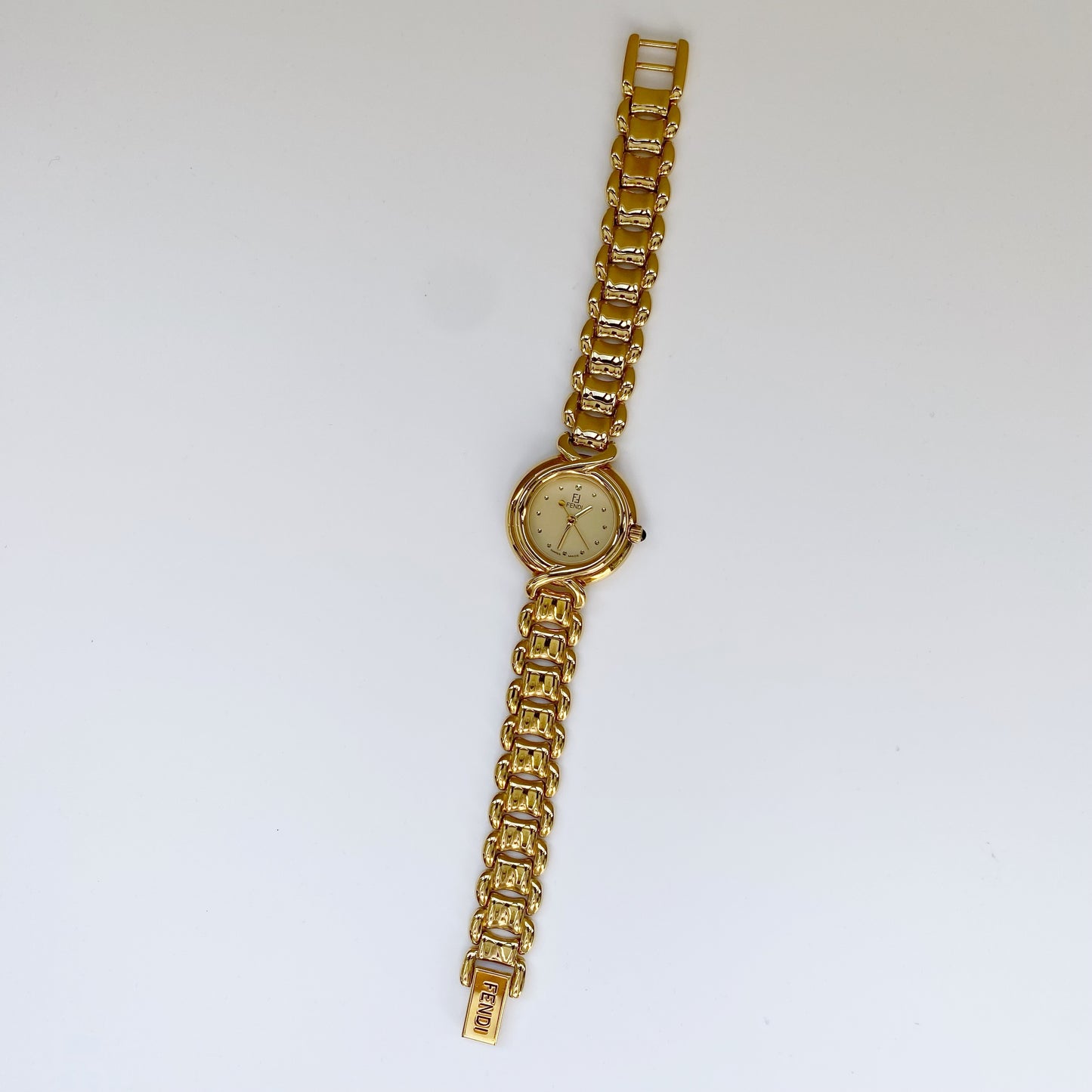 Fendi 1990s Gold Plated Round Watch