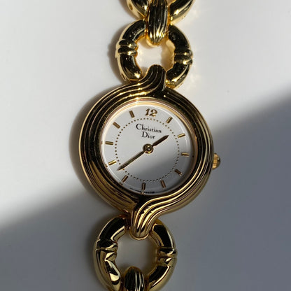 Dior 1990s Round Dial Gold Plated Watch
