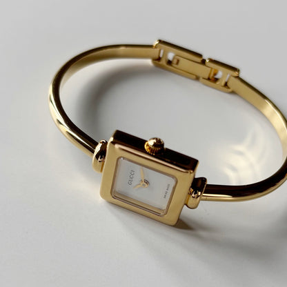 Gucci 1990s Square Dial Gold Plated Bangle Watch