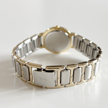 Yves Saint Laurent 1990s Black Dial Two Tone Watch