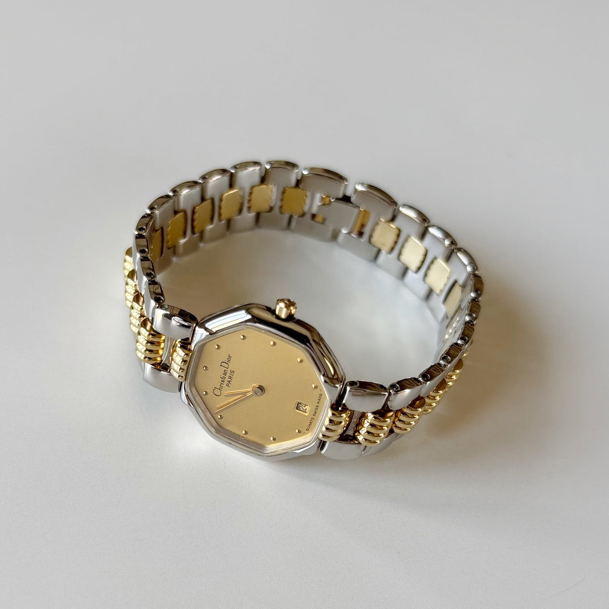 Dior 1990s Octagon Two Tone Gold Plated Watch