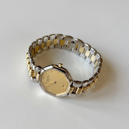 Dior 1990s Octagon Two Tone Gold Plated Watch