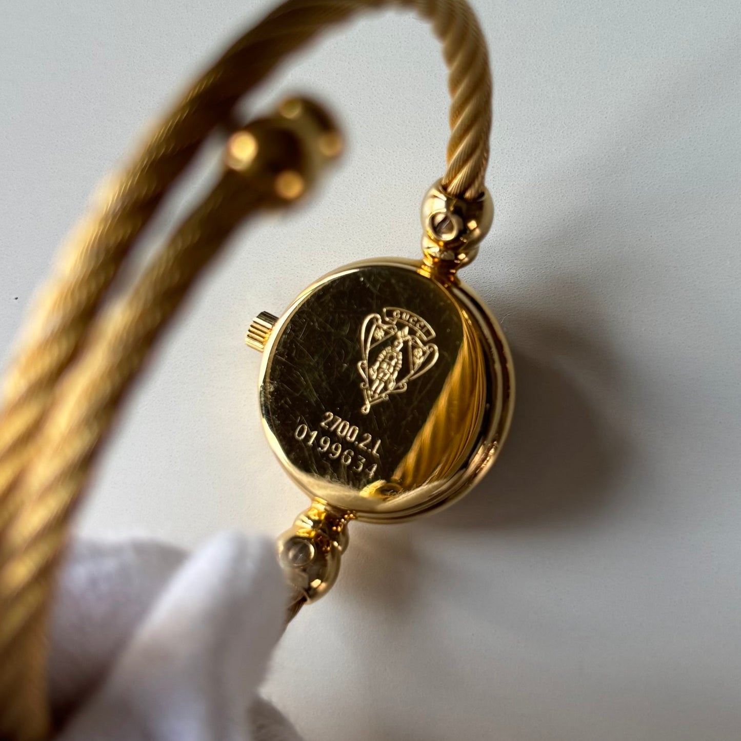 Gucci 1990s Black Dial Gold Plated Cable Bangle Watch