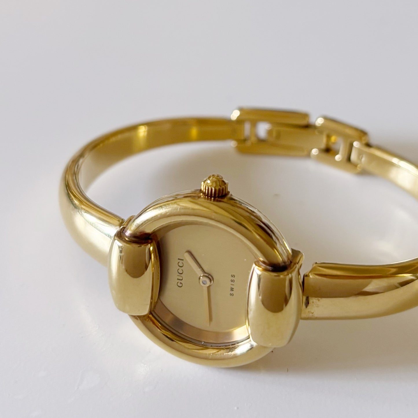 Gucci 1990s Gold Dial Gold Plated Bangle Watch