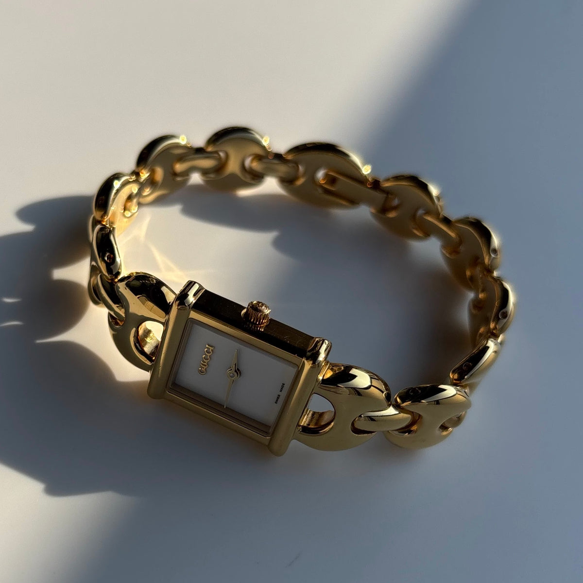 Gucci 1990s Interchangeable Strap Gold Plated Watch with 3 straps, case