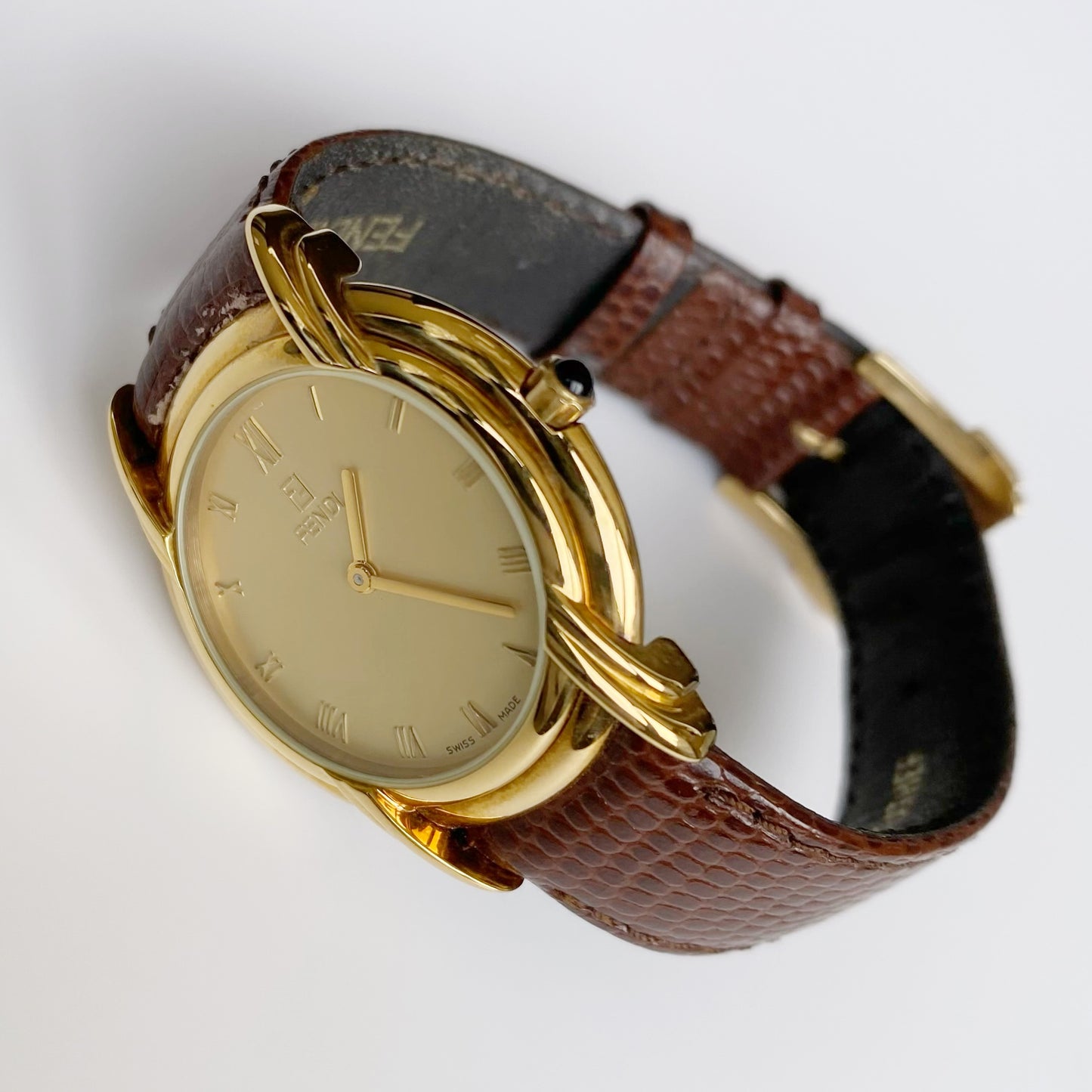 Fendi 1990s Gold Plated Round Watch