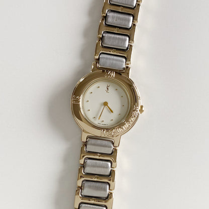 Yves Saint Laurent 1990s Round Dial Two Tone Watch