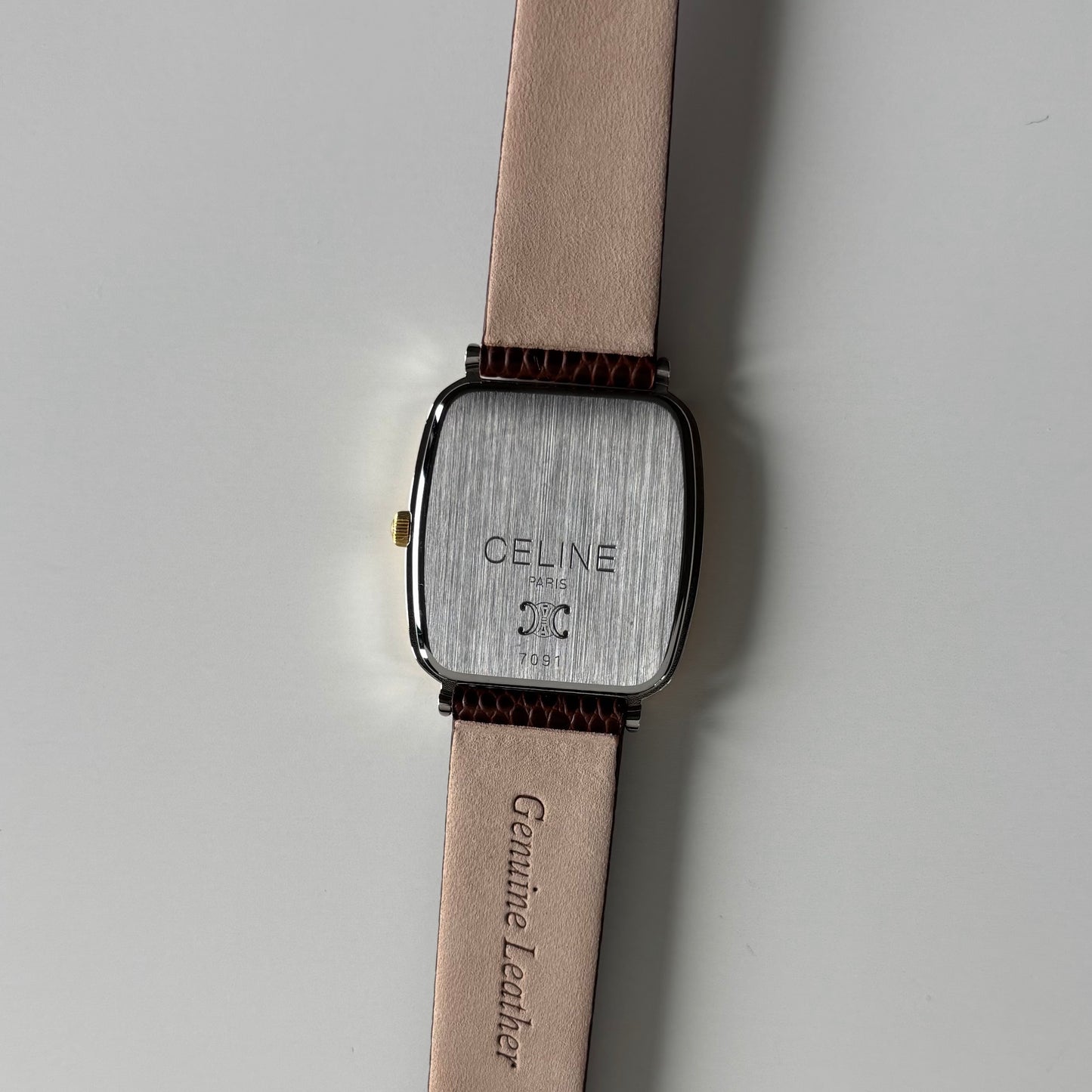 Celine 1980s Rectangular Dial Two Tone Watch (Large)