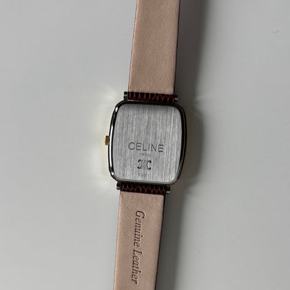 Celine 1980s Rectangular Dial Two Tone Watch (Large)