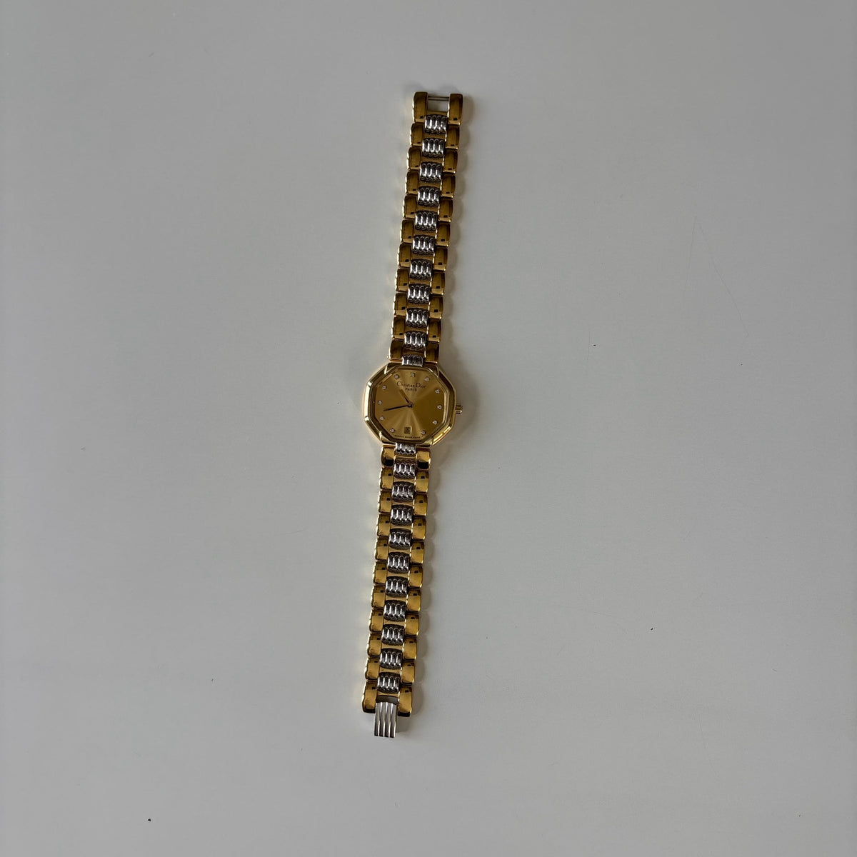 Dior 1990s Octagon Gold Dial Two-Tone Gold-Plated Watch