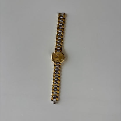 Dior 1990s Octagon Gold Dial Two-Tone Gold-Plated Watch