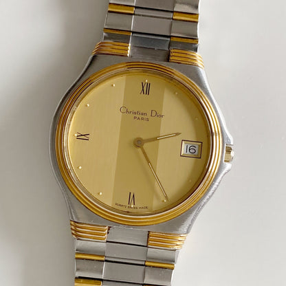 Dior 1990s Date Round Dial Two Tone Watch (Large)