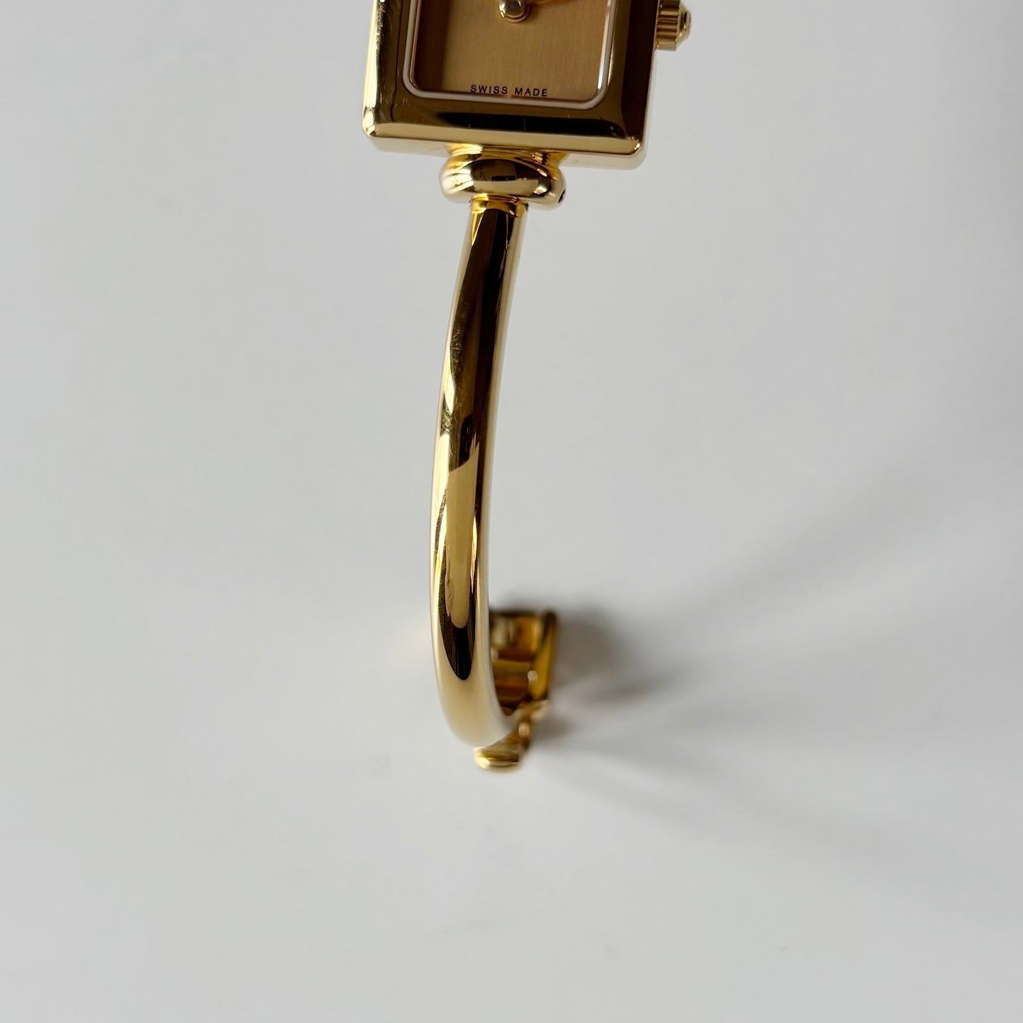 Gucci 1990s Square Dial Gold Plated Bangle Watch