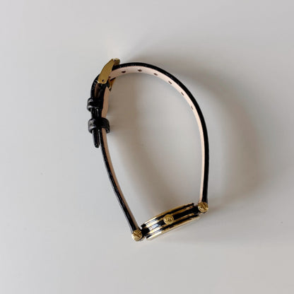 Gucci 1980s Black Round Dial Gold Plated Watch