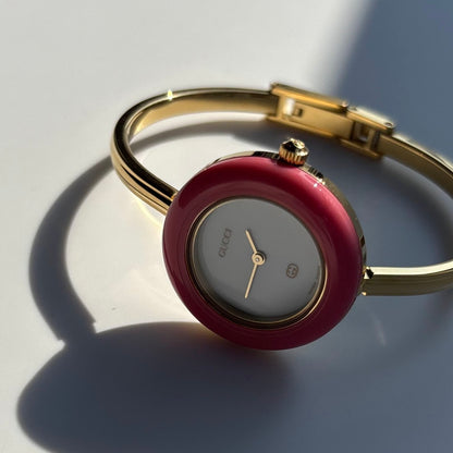 Gucci 1990s Interchangeable Bezel Gold Plated Bangle Watch with 12 bezels, case (Small)