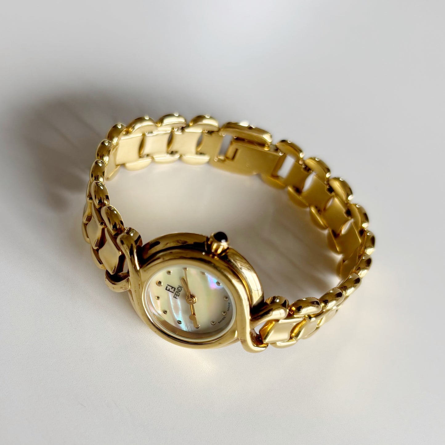 Fendi 1990s Seashell Dial Gold Plated Watch