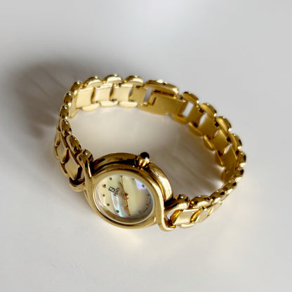 Fendi 1990s Seashell Dial Gold Plated Watch