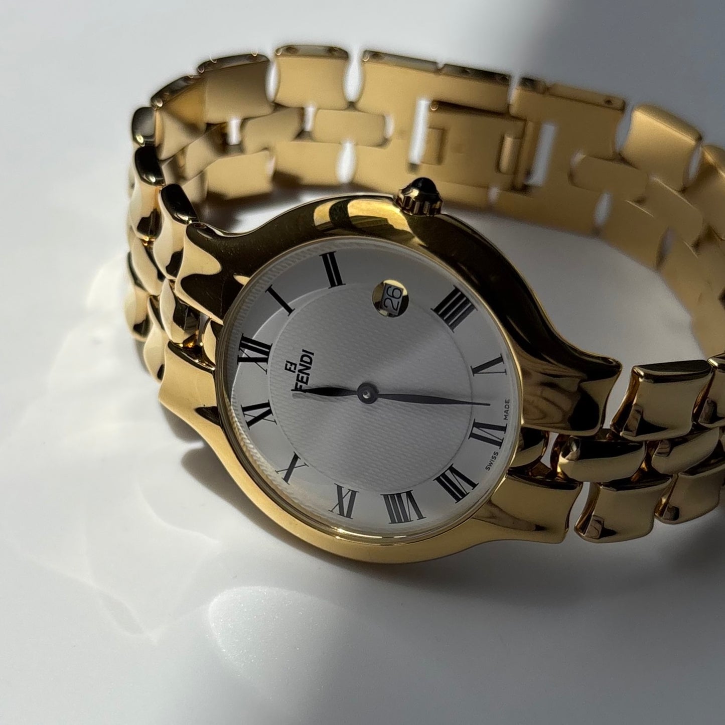Fendi 1990s Date Round Dial Gold Plated Watch (Large)