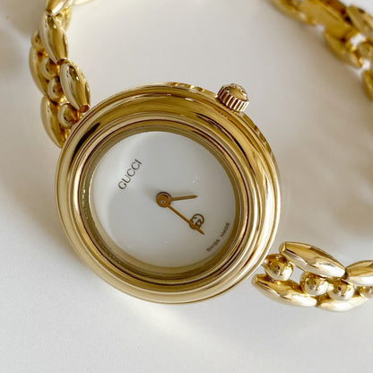 Gucci 1990s Interchangeable Bezel Gold Plated Watch with 6 bezels, case (165mm)